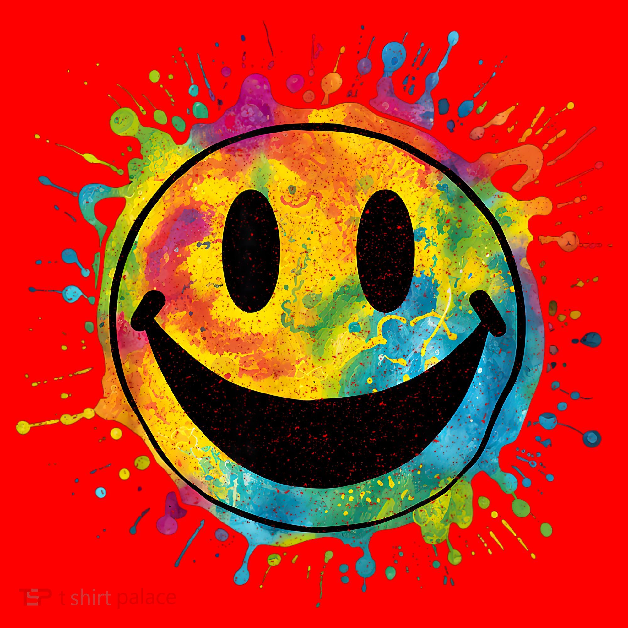 Retro Happy Face Rainbow Tiedye Splatter – 70s Peace Smile Santa Hat