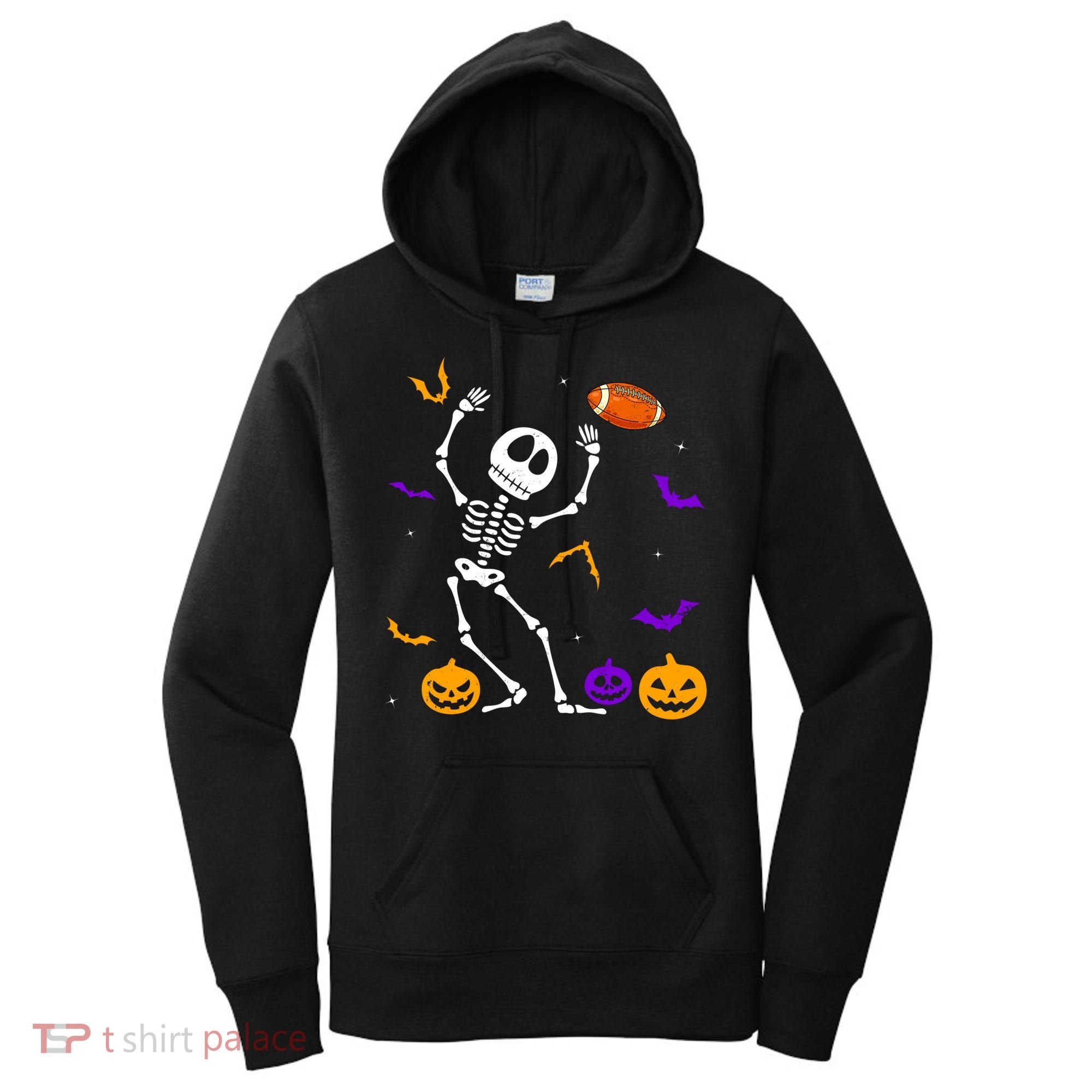 Retro Halloween Football Player Skeleton Football Lover Funny Gift Women's Hoodie