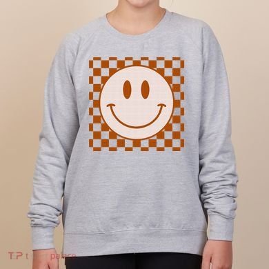 Retro Happy Face Checkered Pattern Smile Face Trendy Women's Sweatshirt