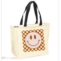 Retro Happy Face Checkered Pattern Smile Face Trendy Tote Bag thumb 2