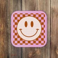 Retro Happy Face Checkered Pattern Smile Face Trendy Coaster thumb 0