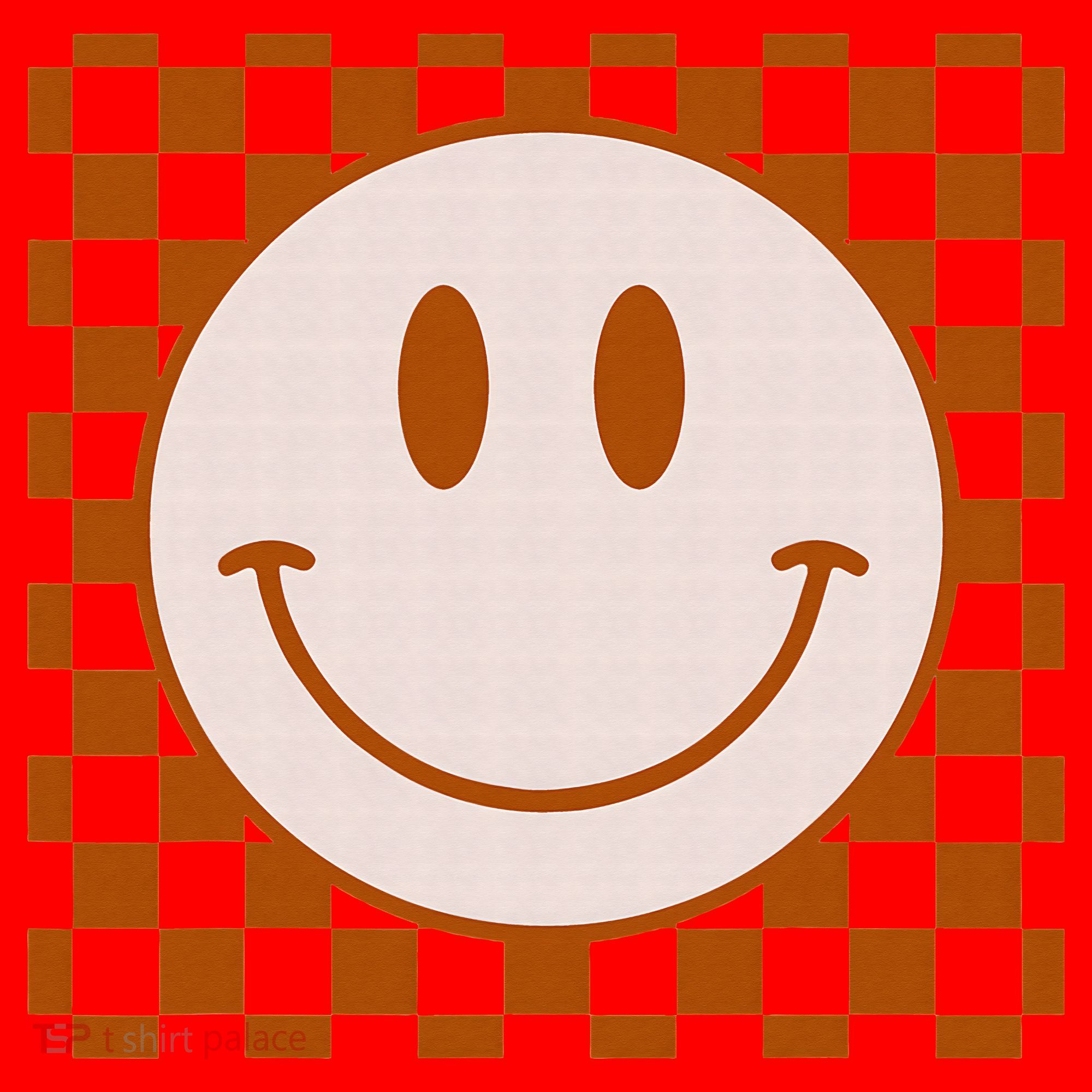 Retro Happy Face Checkered Pattern Smile Face Trendy Santa Hat
