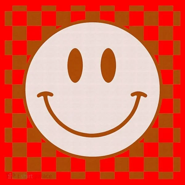 Retro Happy Face Checkered Pattern Smile Face Trendy Santa Hat