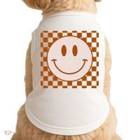 Retro Happy Face Checkered Pattern Smile Face Trendy Doggie Tank thumb 0