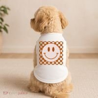 Retro Happy Face Checkered Pattern Smile Face Trendy Doggie Tank thumb 2