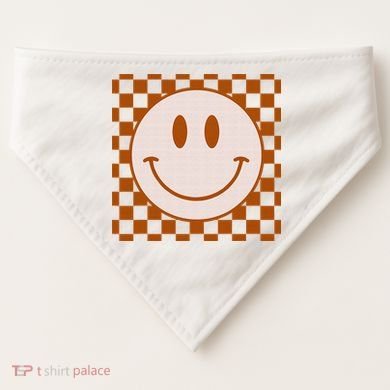 Retro Happy Face Checkered Pattern Smile Face Trendy USA-Made Doggie Bandana
