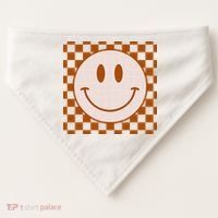 Retro Happy Face Checkered Pattern Smile Face Trendy USA-Made Doggie Bandana thumb 0