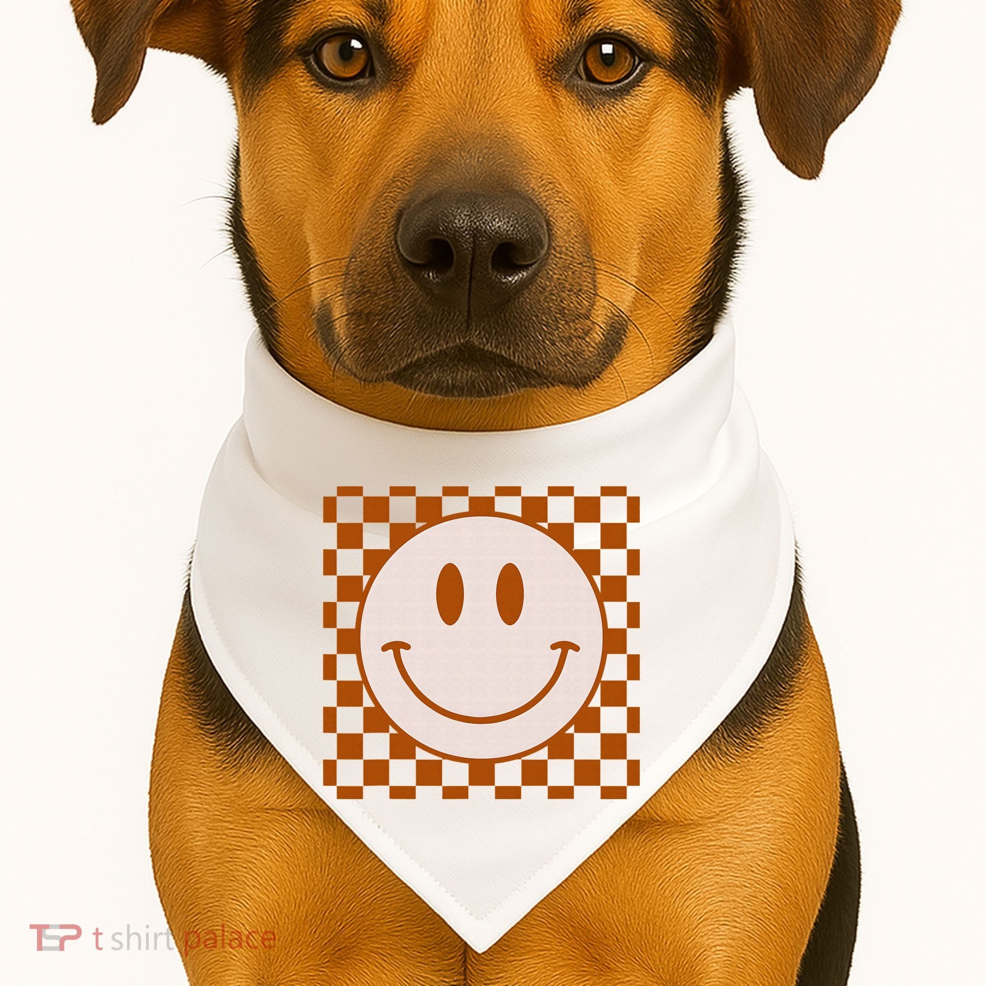 Retro Happy Face Checkered Pattern Smile Face Trendy USA-Made Doggie Bandana