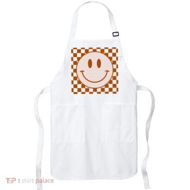 Retro Happy Face Checkered Pattern Smile Face Trendy Apron