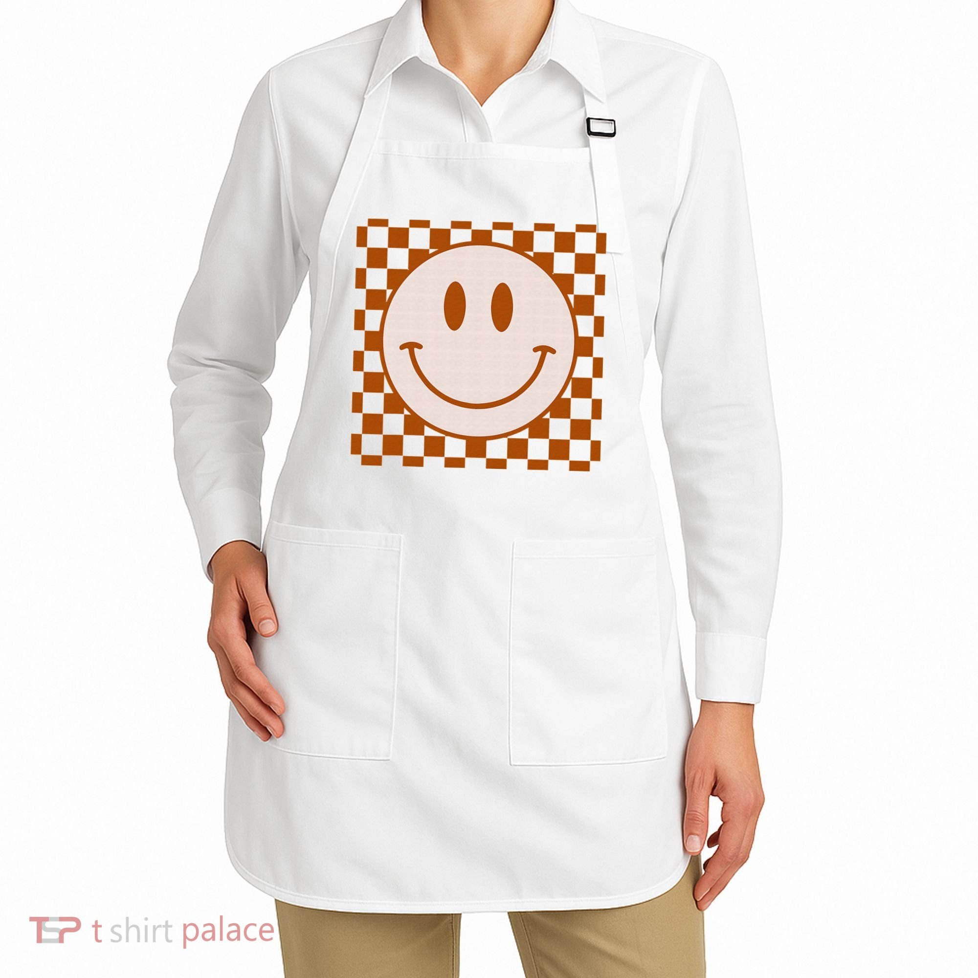 Retro Happy Face Checkered Pattern Smile Face Trendy Apron