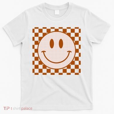 Retro Happy Face Checkered Pattern Smile Face Trendy T-Shirt