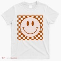 Retro Happy Face Checkered Pattern Smile Face Trendy T-Shirt thumb 0