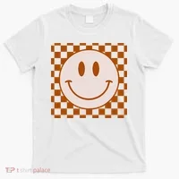 Retro Happy Face Checkered Pattern Smile Face Trendy T-Shirt thumb 0