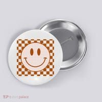 Retro Happy Face Checkered Pattern Smile Face Trendy Button thumb 0