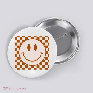 Retro Happy Face Checkered Pattern Smile Face Trendy Button