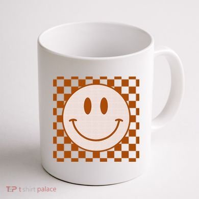 Retro Happy Face Checkered Pattern Smile Face Trendy Coffee Mug back