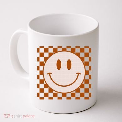Retro Happy Face Checkered Pattern Smile Face Trendy Coffee Mug