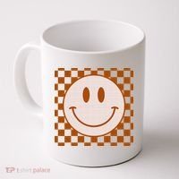 Retro Happy Face Checkered Pattern Smile Face Trendy Coffee Mug thumb 0