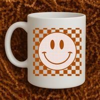 Retro Happy Face Checkered Pattern Smile Face Trendy Coffee Mug thumb 2