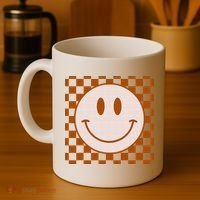 Retro Happy Face Checkered Pattern Smile Face Trendy Coffee Mug thumb 4