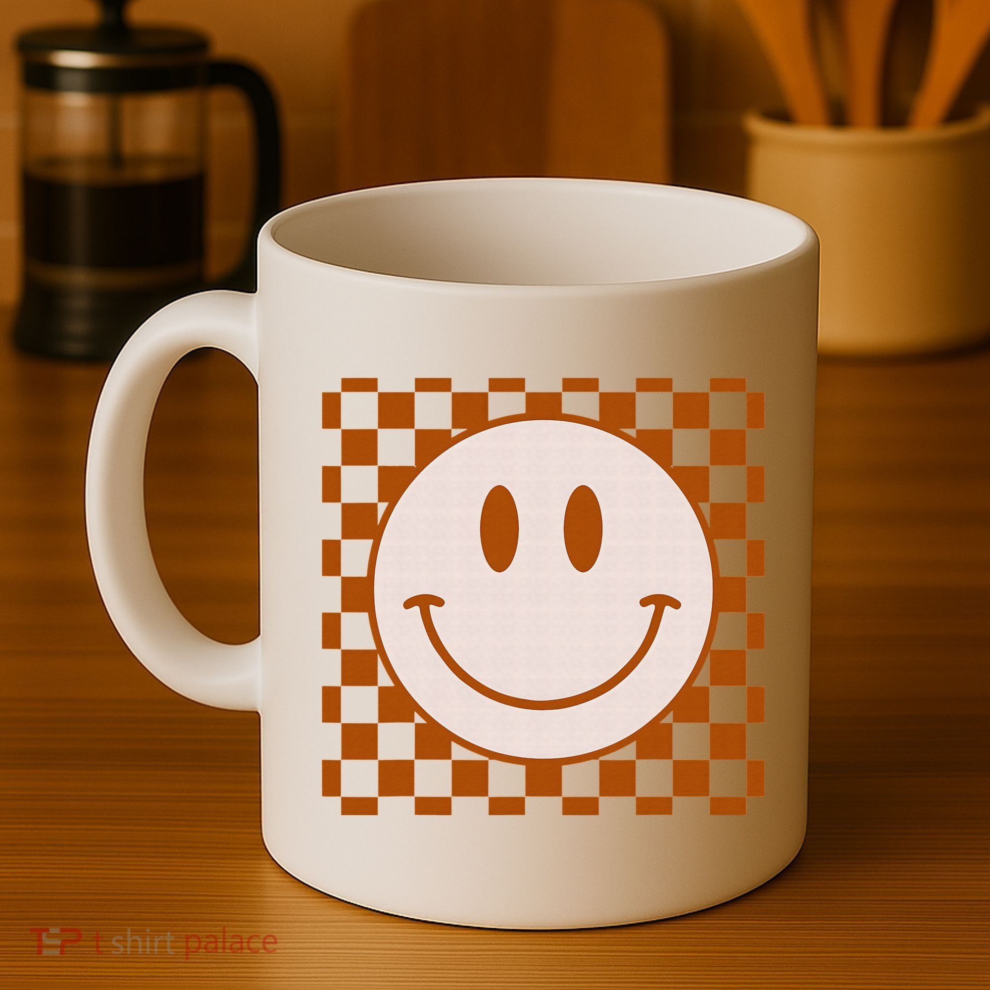 Retro Happy Face Checkered Pattern Smile Face Trendy Coffee Mug