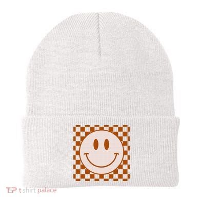 Retro Happy Face Checkered Pattern Smile Face Trendy Beanie