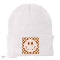 Retro Happy Face Checkered Pattern Smile Face Trendy Beanie thumb 0