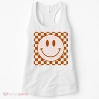 Retro Happy Face Checkered Pattern Smile Face Trendy Women's Tank Top thumb 0