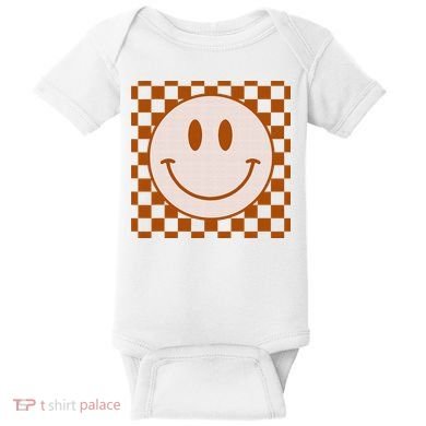 Retro Happy Face Checkered Pattern Smile Face Trendy Baby Bodysuit