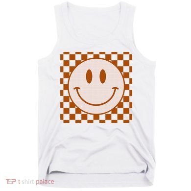 Retro Happy Face Checkered Pattern Smile Face Trendy Tank Top