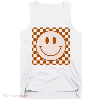 Retro Happy Face Checkered Pattern Smile Face Trendy Tank Top