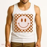 Retro Happy Face Checkered Pattern Smile Face Trendy Tank Top thumb 3
