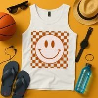Retro Happy Face Checkered Pattern Smile Face Trendy Tank Top thumb 4