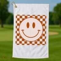 Retro Happy Face Checkered Pattern Smile Face Trendy Golf Towel thumb 1