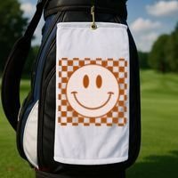 Retro Happy Face Checkered Pattern Smile Face Trendy Golf Towel thumb 2