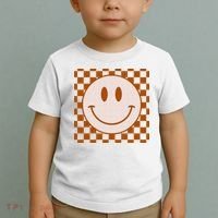 Retro Happy Face Checkered Pattern Smile Face Trendy Toddler T-Shirt thumb 2