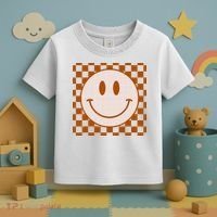 Retro Happy Face Checkered Pattern Smile Face Trendy Toddler T-Shirt thumb 3