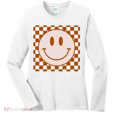 Retro Happy Face Checkered Pattern Smile Face Trendy Women's Long Sleeve Shirt
