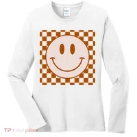 Retro Happy Face Checkered Pattern Smile Face Trendy Women's Long Sleeve Shirt thumb 0