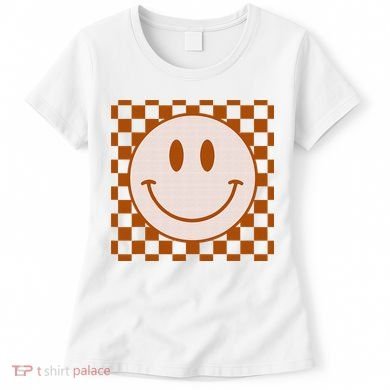 Retro Happy Face Checkered Pattern Smile Face Trendy Women's T-Shirt