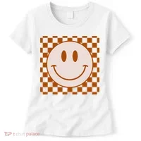 Retro Happy Face Checkered Pattern Smile Face Trendy Women's T-Shirt thumb 0