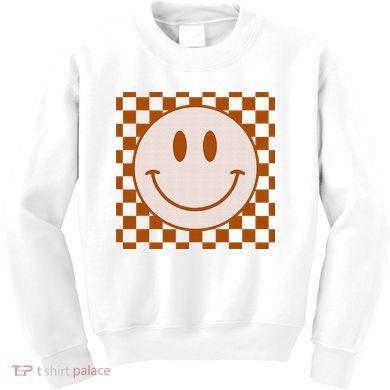 Retro Happy Face Checkered Pattern Smile Face Trendy Kids Sweatshirt