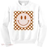 Retro Happy Face Checkered Pattern Smile Face Trendy Kids Sweatshirt thumb 0
