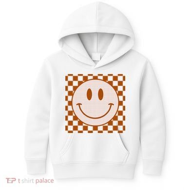 Retro Happy Face Checkered Pattern Smile Face Trendy Kids Hoodie