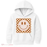 Retro Happy Face Checkered Pattern Smile Face Trendy Kids Hoodie thumb 0