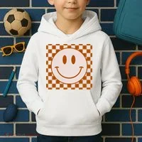 Retro Happy Face Checkered Pattern Smile Face Trendy Kids Hoodie thumb 2