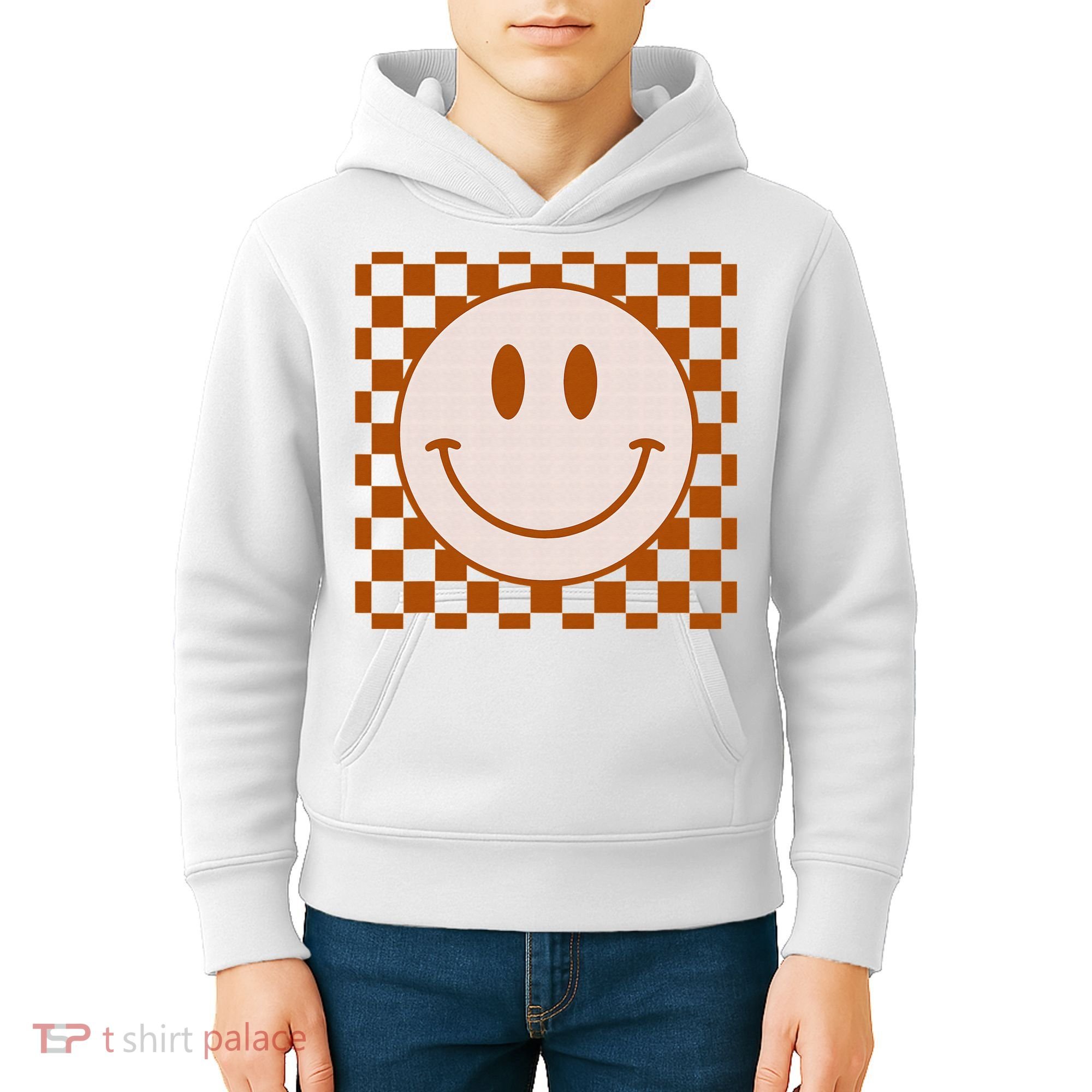 Retro Happy Face Checkered Pattern Smile Face Trendy Kids Hoodie