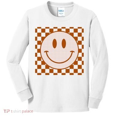Retro Happy Face Checkered Pattern Smile Face Trendy Kids Long Sleeve Shirt