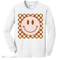 Retro Happy Face Checkered Pattern Smile Face Trendy Kids Long Sleeve Shirt thumb 0