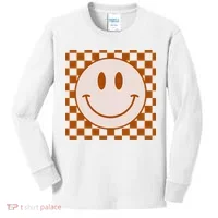 Retro Happy Face Checkered Pattern Smile Face Trendy Kids Long Sleeve Shirt thumb 0